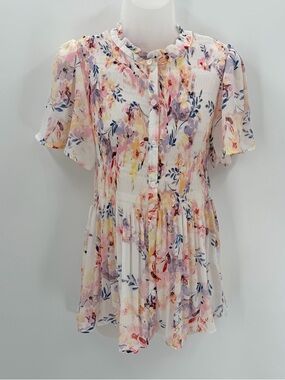 Spense Top Women’s L Floral Smocked Fairy Ethereal Cottage Blouse Flowy Tunic